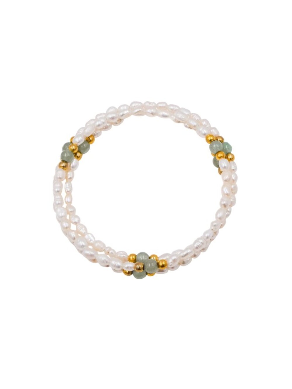 White Baroque Pearl Wrap Bracelet Aventurine Gold Bead Adjustable 6.7 Inch